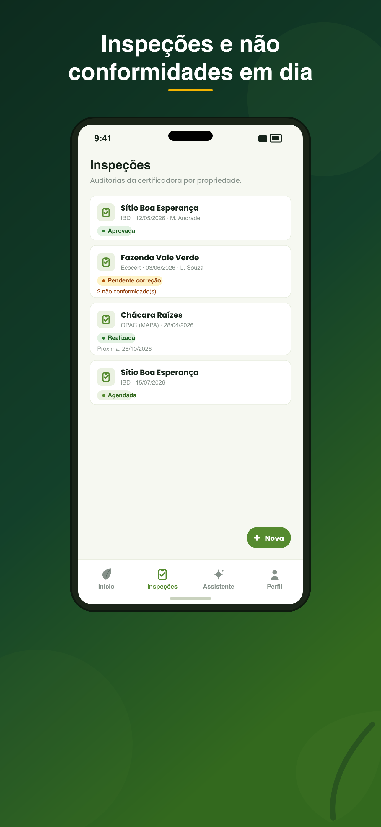 Rumo Orgânicos — Registro de inspeções